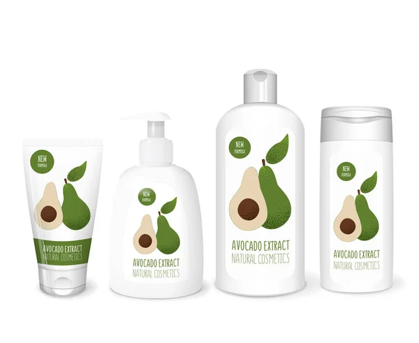 Cosmetics poster with avocado bottles — Stock Vector