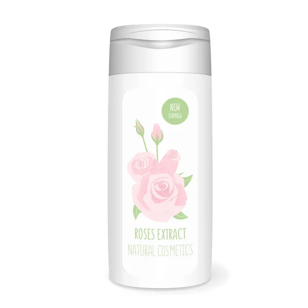 Shampoo bottle with roses — Stock Vector