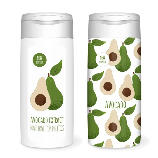 Botella de champú con aguacate — Vector de stock