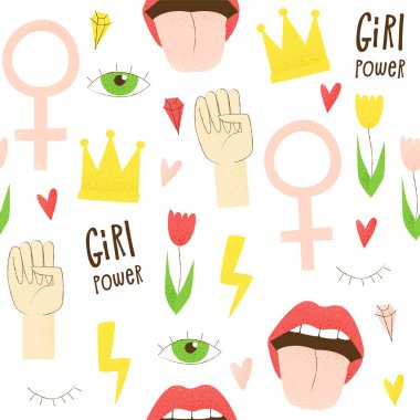 Kız gücü, vektör feminist tasarımı, el çekilmiş kavramı