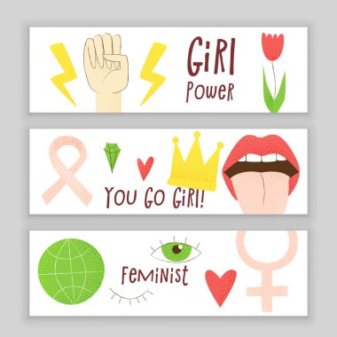 Kız gücü, vektör feminist tasarımı, el çekilmiş kavramı