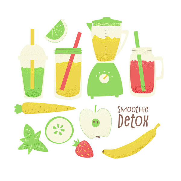 Детоксикационный коктейль, векторная красочная концепция, дизайн в стиле мультфильма
