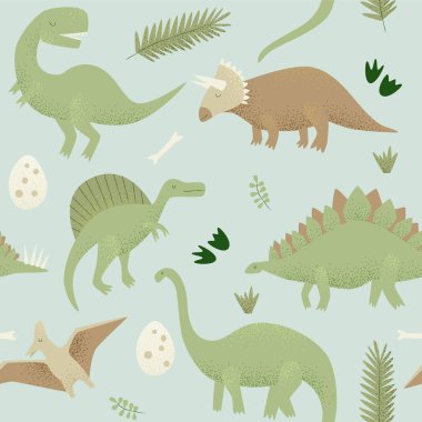 Dinozorların rengi Dikişsiz desen, vektör çizim