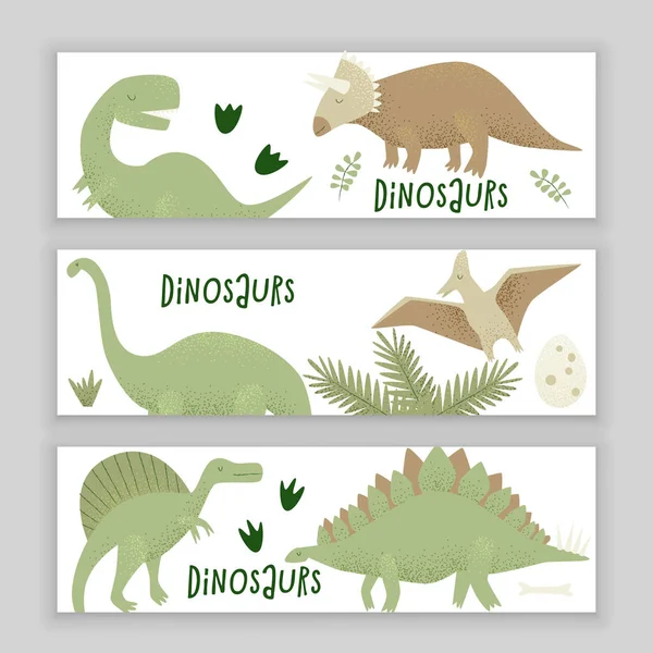 Vorlagen Mit Dinosauriern Auf Weißem Hintergrund Vektorillustration — Stockvektor