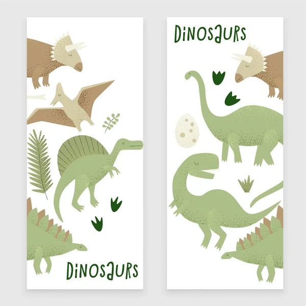 Conjunto Plantillas Con Dinosaurios Sobre Fondo Blanco Ilustración Vectorial — Vector de stock