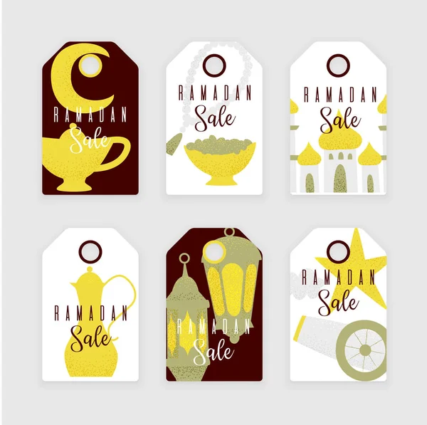 Set Ramadan Kareem Templates Golden Lanterns Mosque Icons Vector Illustration — Stock Vector