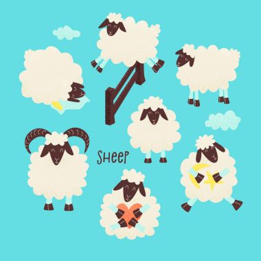 Sevimli koyun çitin üzerinden vektör tasarımı atlama