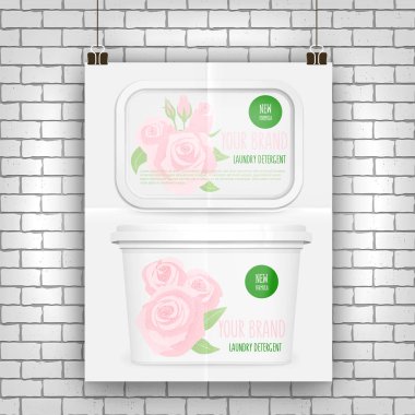 Çamaşır deterjanı, vektör 3d tasarım, beyaz sahte