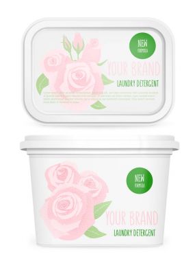 Çamaşır deterjanı, vektör 3d tasarım, beyaz sahte