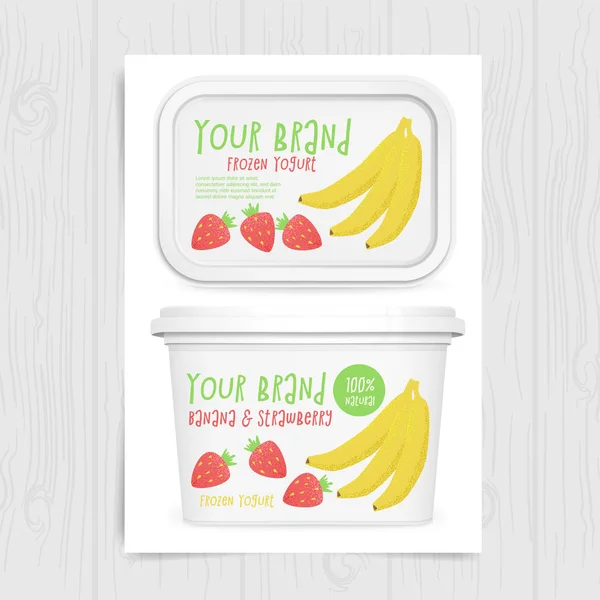 Yogurt Box Mockup Vector Design Banana Strawberry Frozen Yogurt — Stock Vector