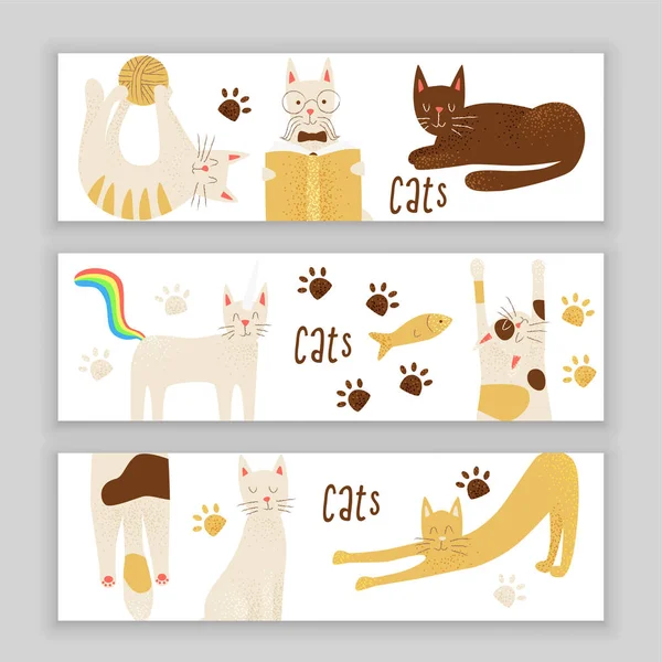 Katzen Vektor Banner Konzept Freundliches Und Kindliches Design — Stockvektor