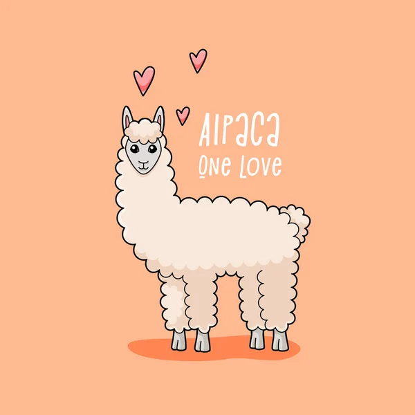 Design Ilustração Vetorial Bonito Llama Alpaca Amor Fundo Laranja — Vetor de Stock