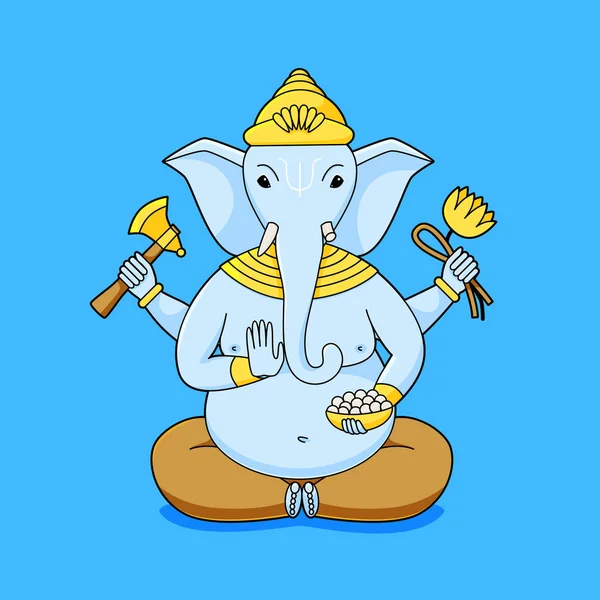 Disegno Illustrazione Vettoriale Ganesha Hindu Dio Uomo Con Testa Elefante — Vettoriale Stock