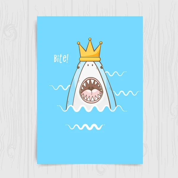 Πριγκίπισσα Καρχαρίας Χαριτωμένο Διάνυσμα Αφίσα Έναν Καρχαρία Ένα Στεφάνι Εικονογράφηση — Διανυσματικό Αρχείο
