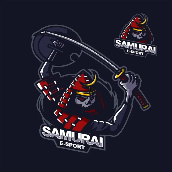 Skelet Samurai Ridder Logo Voor Sport Gaming Mascotte Logo — Stockvector