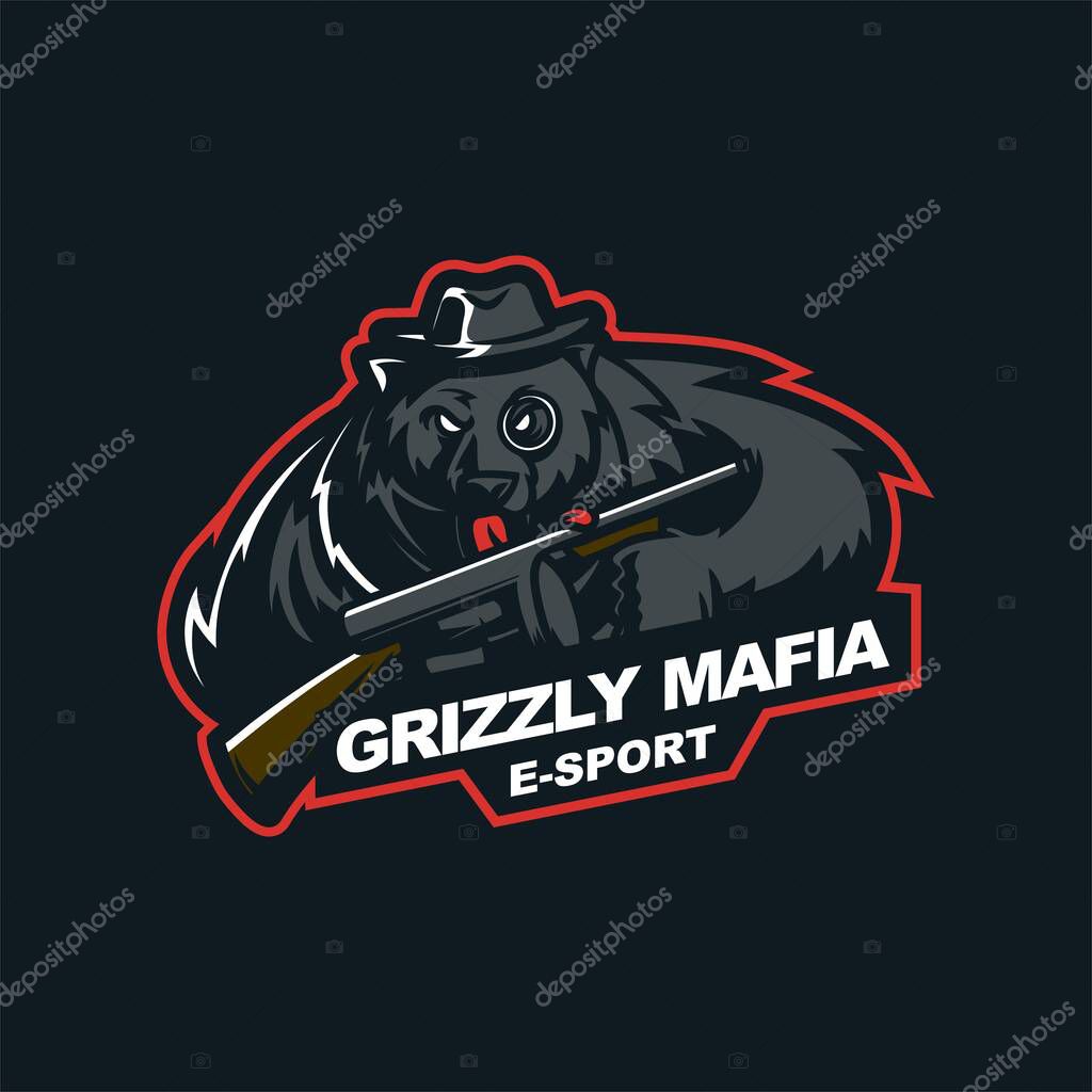 Grizzly bear mafia logo for e-sport gaming mascot logo