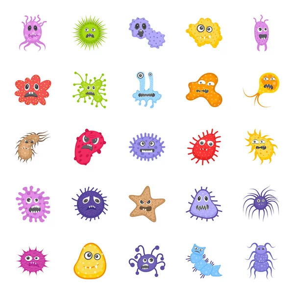 Взгляните Пакет Пугающих Микроорганизмов Плоские Иконки Показывающие Увлекательные Редактируемые Визуальные — стоковый вектор