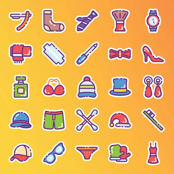 Deze Coole Iconen Pack Portretteren Schoonheid Mode Accessoires Moderne Platte — Stockvector