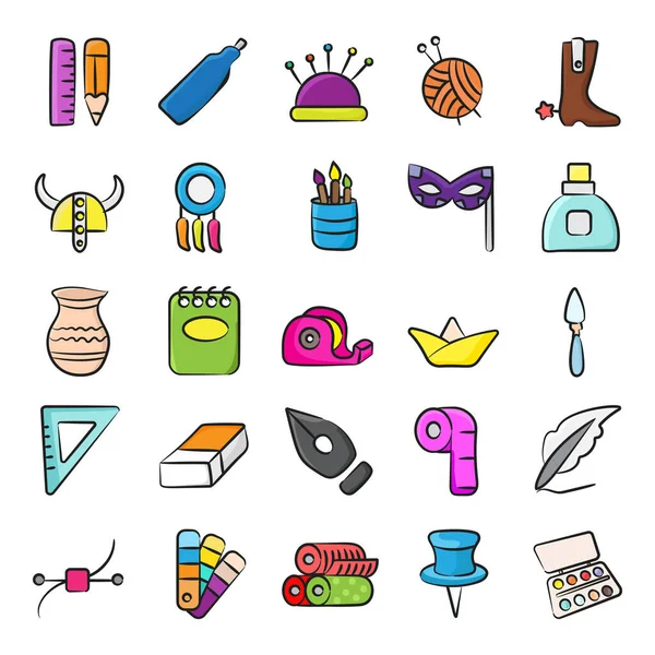 Uma Olhada Nestes Belos Equipamentos Costura Doodles Coloridos Com Ícones —  Vetores de Stock