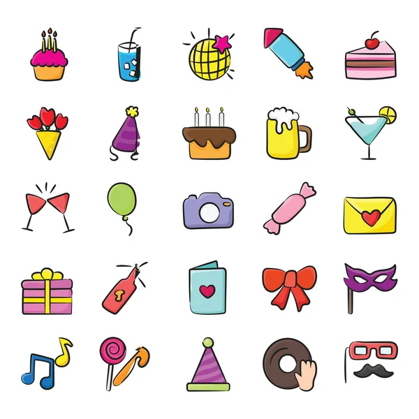 生日快乐 看看精心设计的生日图标 专为您的生日和周年活动 单击下载按钮以保存此可编辑包 — 图库矢量图片#