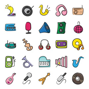 Müzik aleti karalama ikonu paketi. Müziğinizi, medyanızı ve ilgili projelerinizi tasarımlarınızda bu görsellere sahip olarak inanılmaz kılın. Şimdi indirin ve bu simgelerin melodileriyle dans edin.