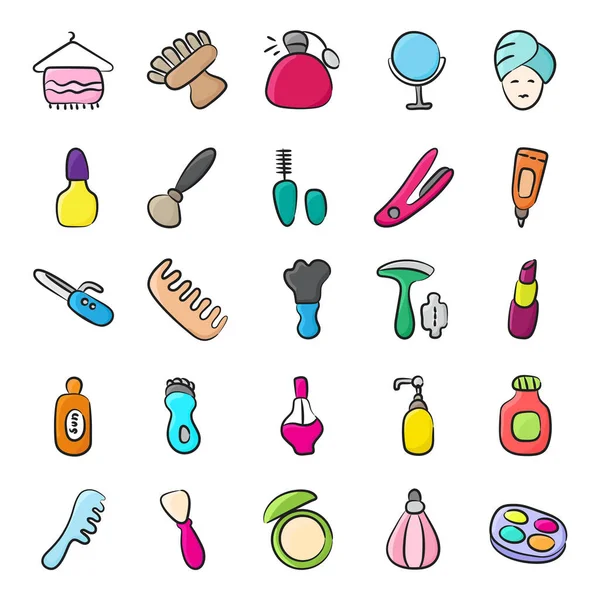 Hier Haben Wir Kosmetische Produkte Doodle Icons Pack Mit Schönheit — Stockvektor