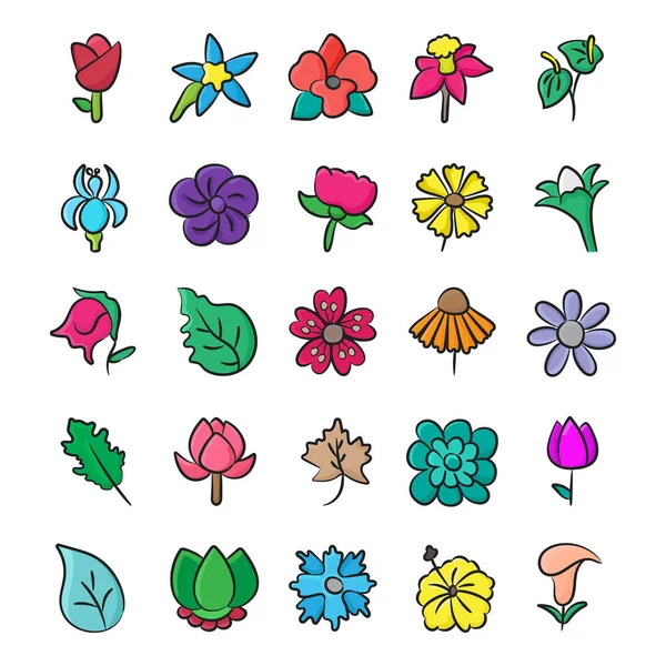 Una Amplia Colección Iconos Florales Estilo Doodle Selección Línea Ramos — Vector de stock