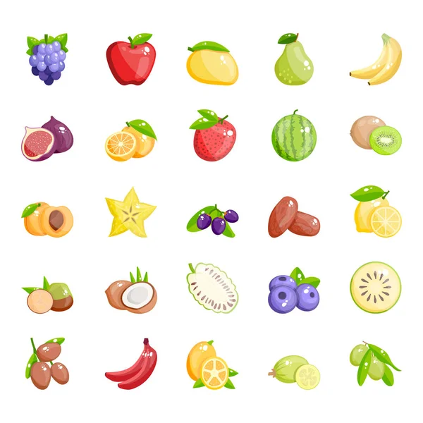 Aquí Traemos Exclusivo Pack Iconos Frutas Diseño Plano Este Increíble — Vector de stock