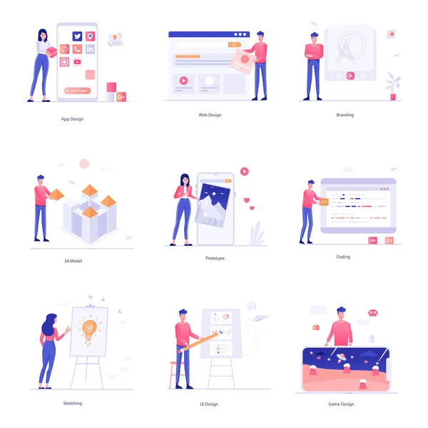 Привезем Удивительный Пакет Плоских Иллюзий Дизайна Развития Вашего Дизайнерского Проекта — стоковый вектор