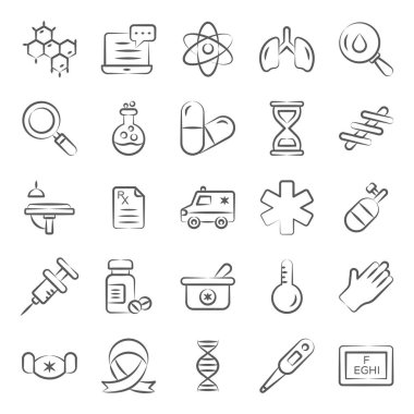 Bu tıbbi araç gereç simgelerini indirin. Karalama vektör simgelerinde sağlık hizmetleri kavramlarıyla ortaya çıkıyor. Bu seti alın ve sağlık, hastane ve tıbbi projelerin tasarımının keyfini çıkarın..