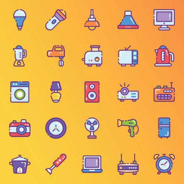 Bu havalı ikonlar modern düz stil ev aletlerini tasvir ediyor. Bu sette en iyi şey tamamen düzenlenebilir olması. Umarım bunu faydalı ve değerli bulursunuz.! 