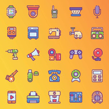 This cool icons pack is portraying technological gadgets in modern flat style. The best thing in this set is that it's totally editable. Hope you will find it worthy and useful for you!  clipart