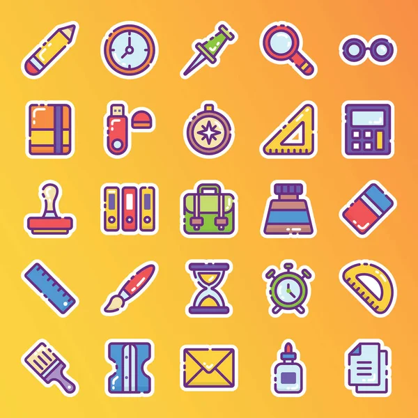Cool Icons Pack Portraying Office Supplies Modern Flat Style Best — Stock Vector