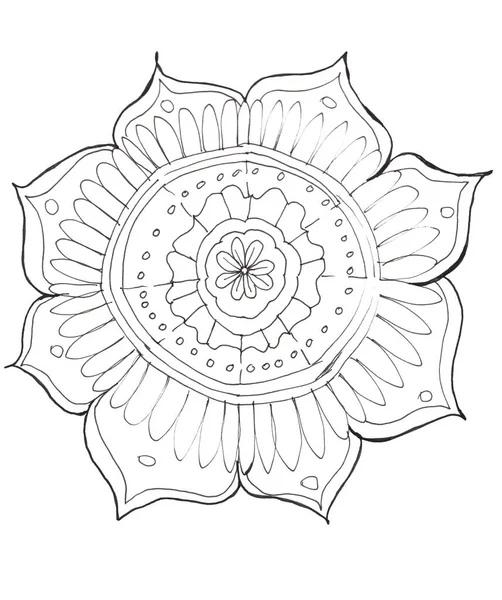 Mandala em estilo de arte linha no fundo branco. Estilo doodle . — Fotografia de Stock