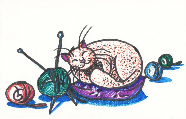 Ручная иллюстрация The Cat and ravels . — стоковое фото