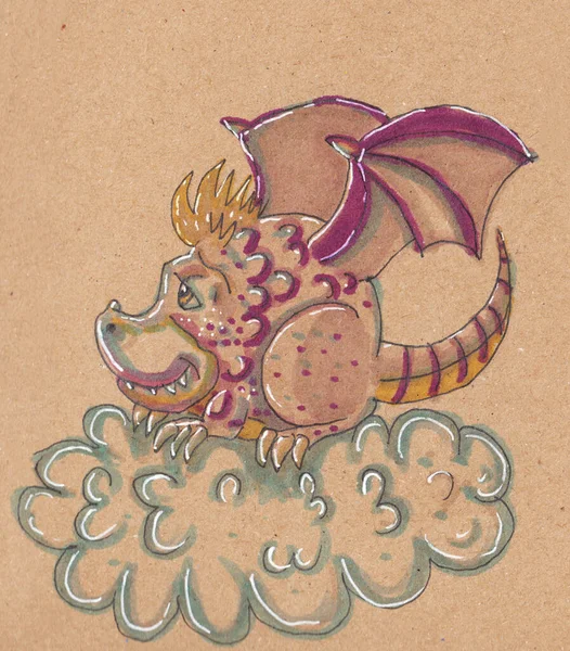 Ilustração desenhada à mão O dragão em estilo abstrato sobre papel artesanal . — Fotografia de Stock