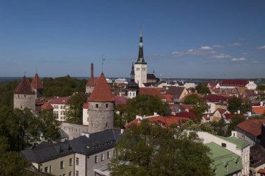 Tallinn 'in çatıları. Gözlem güvertesinden görüntüle.