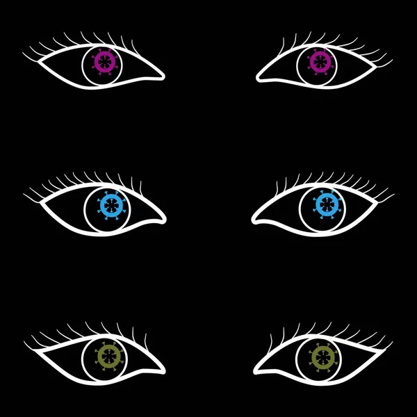 Vector Illustration Image Virus Reflected Eyes Girl Black Background Cartoon — Stock Vector