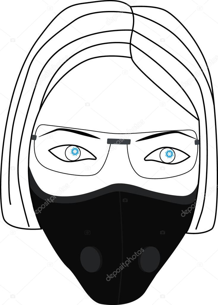 Girl in a medical mask and goggles. Woman wearing protective resperatory medical face mask and safety medical glasses. Virus Covid19, epidemy. Quarantine