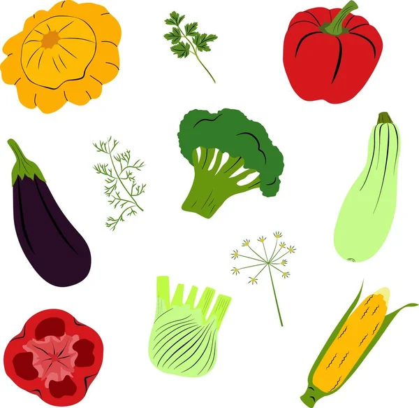 Verschiedene bunte Gemüse Cliparts Set — Stockvektor
