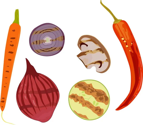 Vektorillustration Von Gegrilltem Gemüse Cartoon Flach Stil Isoliert Auf Weißem — Stockvektor