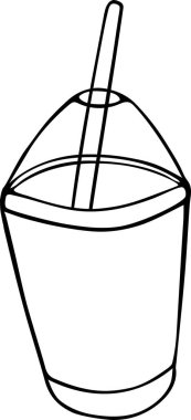 Beyaz arka planda plastik bardak ikonu olabilir. Soğuk içecek, soda, kubbe kapaklı meyve suyu ve pipet için şeffaf bardak..