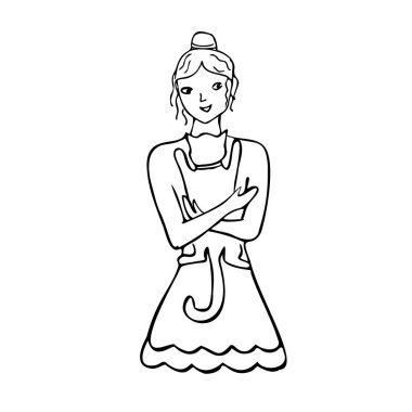 Genç kız kediye sarılıyor. Mutlu evcil hayvan. Beyaz arka planda el çizimi illüstrasyon. Uluslararası Evsiz Hayvanlar Günü.