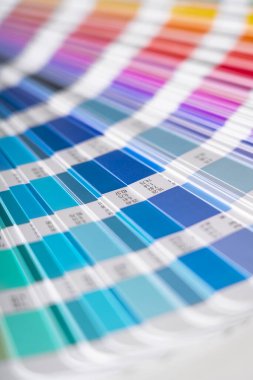 Grafik ve yazdırma için seçilecek renk örneklerinin kataloğunun dikey fotoğrafı