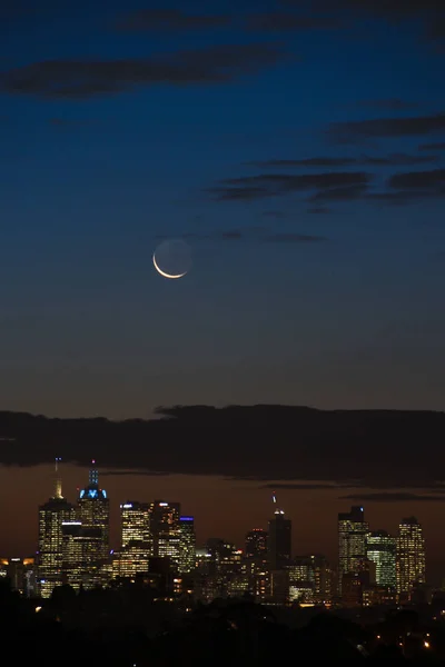 Australia Melbourne Maggio 2014 Luna Sopra Skyline Melbourne City Subito — Foto Stock