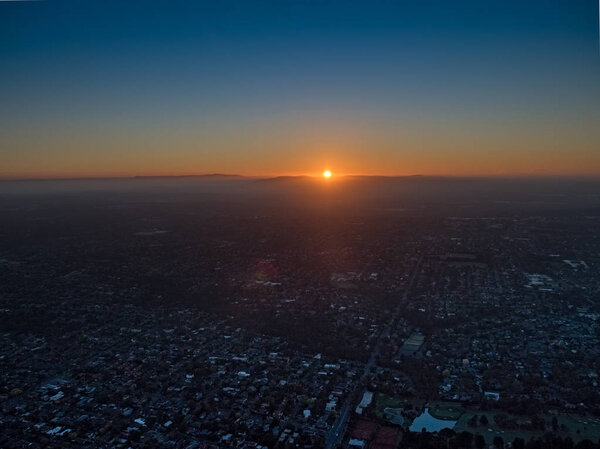 Aerial view of Melbourne suburban Houses at sunrise