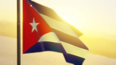 Günbatımında dalgalanan Küba bayrağı