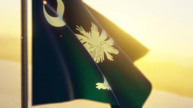 Güney Carolina bayrağı günbatımında rüzgarda dalgalanıyor.