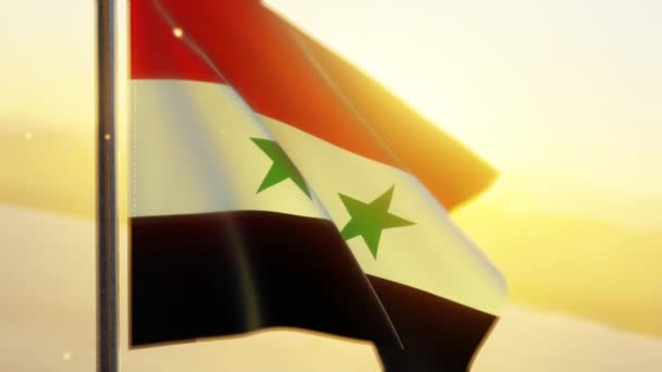 日没時に風になびくシリア国旗 — ストック動画