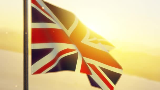 夕暮れ時の風に揺れるイギリス国旗 — ストック動画